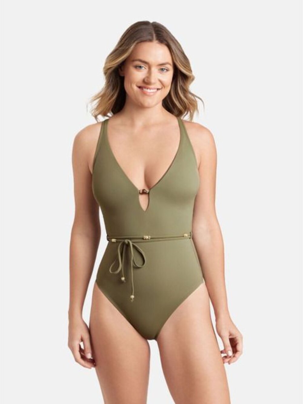 NWT Sofia by Sofia Vergara Plunge 1 Piece Swimsuit W/ Belt Strap Women's 1X